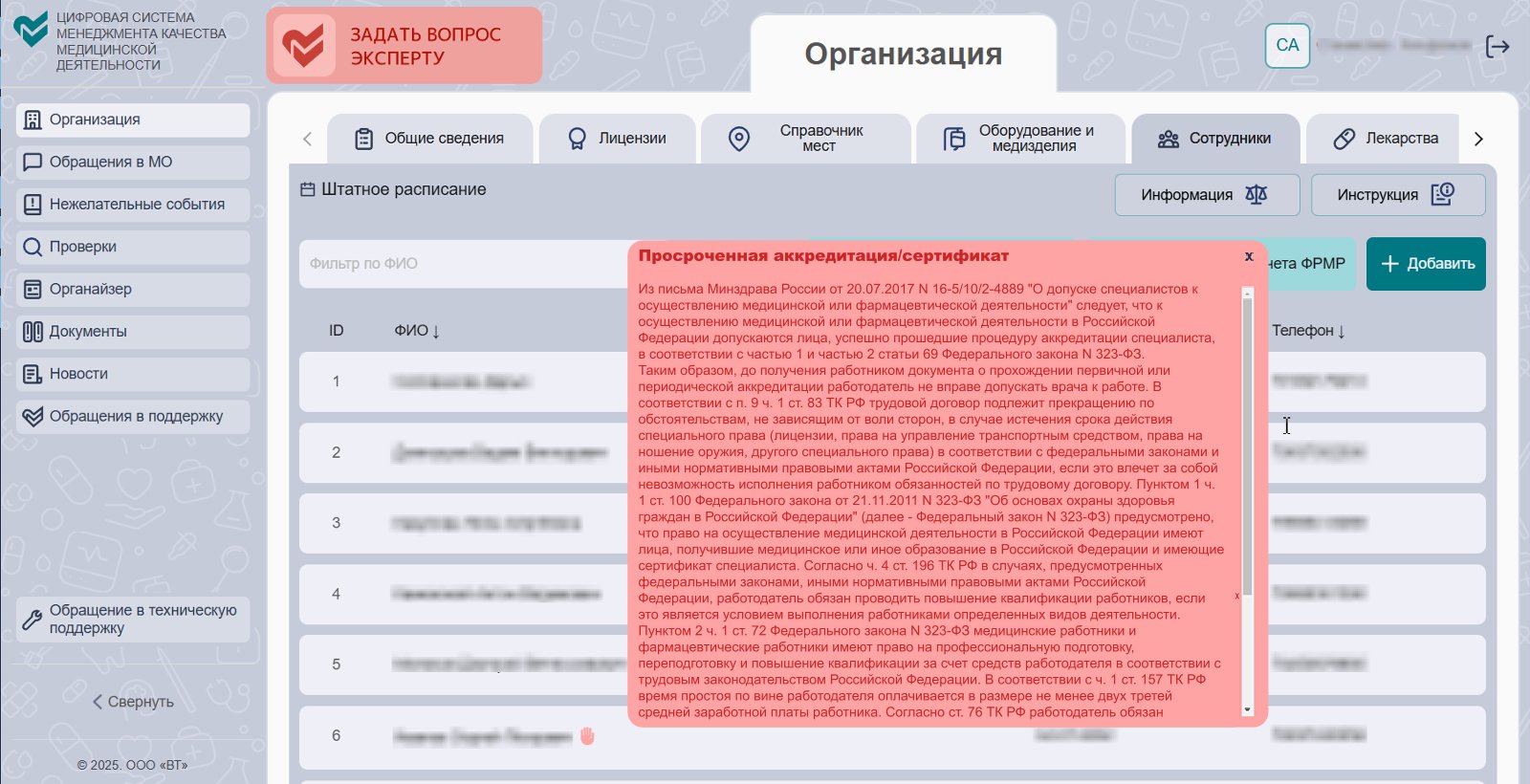 ЦСМК выявила просроченную аккредитацию врача